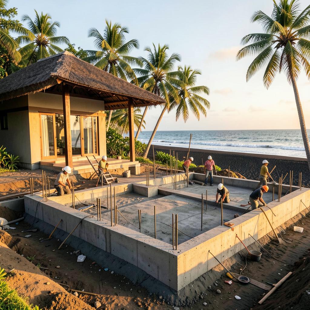 Foundation works underway at Yeh Gangga Villas construction site, Tabanan, Bali